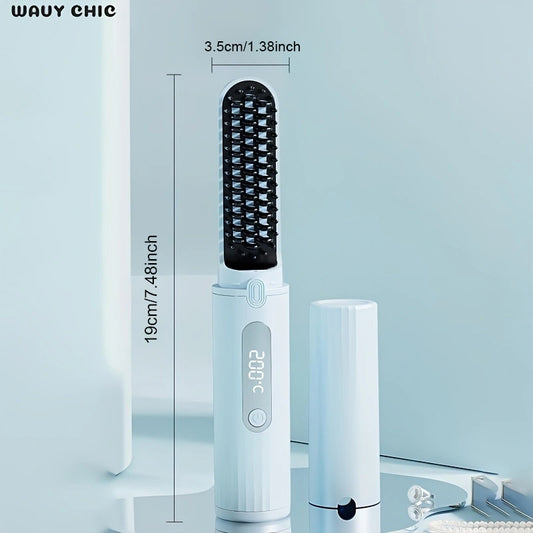 【wavy chic】New rechargeable wireless hair straightening comb for curly hair, portable mini straightening plate, negative ion non-harming power generation comb hair straightener