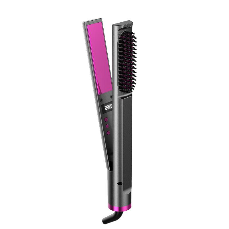 【wavy chic】3 in 1 Hair Straightener Multi-Functional Hair Straightening and Curler Anti Scald Hair Straightening Brush 30s Instant Heat-Up Hair Straightener with Flat Iron and LCD Temp Display for Beauty Salon Holiday Gift