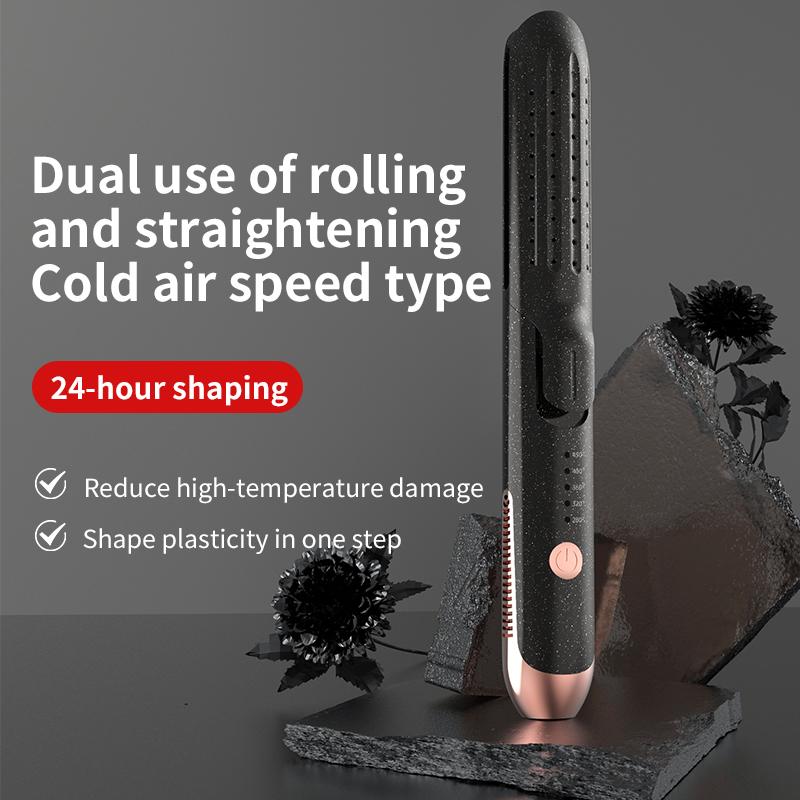 【wavy chic】360° Airflow Styler | 2-in-1 Curling Wand & Titanium Flat Iron Hair Straightener Professional Curler with Cooling Air Vents to Lock in Style Dual Voltage Adjustable Temp