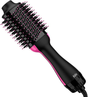 Dual Voltage Hair Dryer Brush Blow Dryer Brush in One for European Travel, 110V-120V/220V-240V Hot Air Brush and Styler Volumizer with Negative Ion Anti-frizz Ceramic Titanium Styling Brush