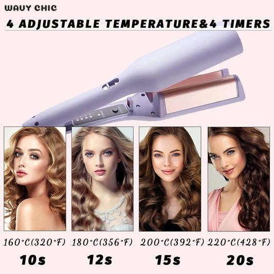 【wavy chic】French wave curling iron, romantic French egg roll curling iron, water ripple egg roll 32MM French V-shaped curling iron, 4-speed temperature adjustment, fast heating adjustable temperature, suitable for any hairstyle hair type