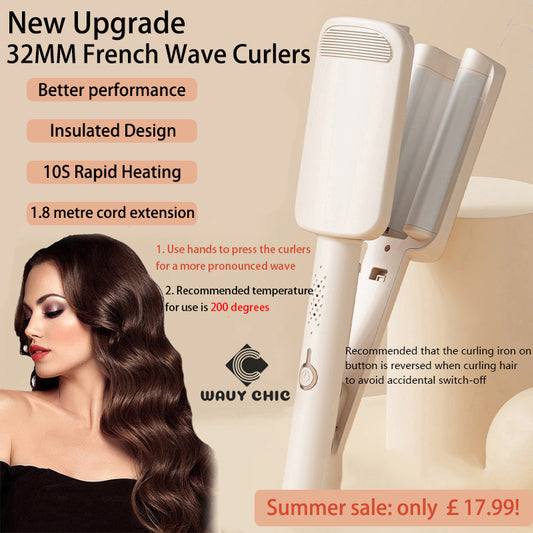 【wavy chic】French Wave Curling Iron, 32mm French Deep U-Shaped Curling Iron, Romantic Egg Curl Curling Tool, Fast Heating Adjustable Temperature, Suitable for Any Hairstyle Hair Type