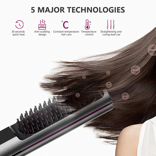 【wavy chic】3 in 1 Hair Straightener Multi-Functional Hair Straightening and Curler Anti Scald Hair Straightening Brush 30s Instant Heat-Up Hair Straightener with Flat Iron and LCD Temp Display for Beauty Salon Holiday Gift